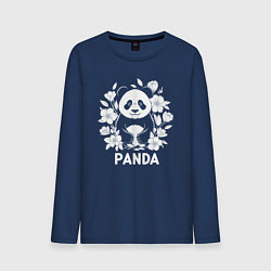 Лонгслив хлопковый мужской Панда в цветах, цвет: тёмно-синий