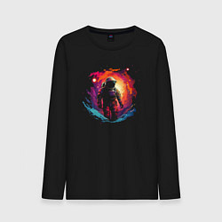 Лонгслив хлопковый мужской Космическое путешествие, цвет: черный
