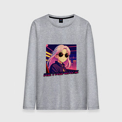 Лонгслив хлопковый мужской Ретровейв аниме девушка, цвет: меланж