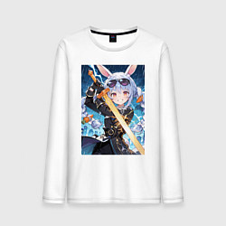 Лонгслив хлопковый мужской Крольчиха Пекора с мечем, цвет: белый