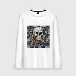 Лонгслив хлопковый мужской Череп в цветах мозаика, цвет: белый