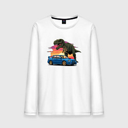 Лонгслив хлопковый мужской Субару и динозавр, цвет: белый