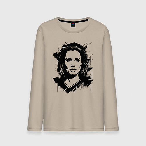 Мужской лонгслив Анджелина Джоли в стиле стрит-арт / Миндальный – фото 1