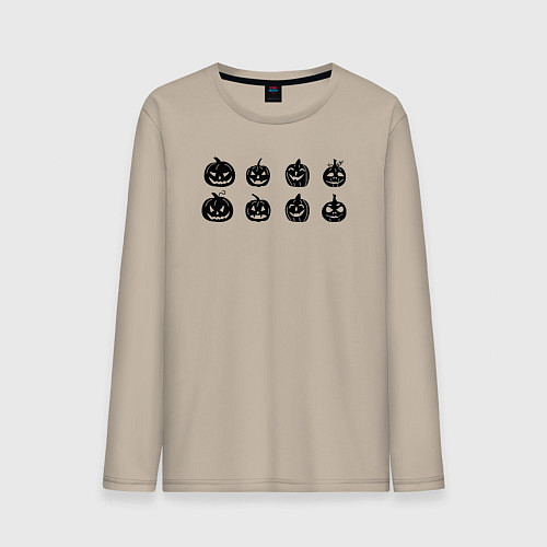 Мужской лонгслив Черные тыквы на Хэллоуин / Миндальный – фото 1