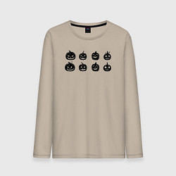 Лонгслив хлопковый мужской Черные тыквы на Хэллоуин, цвет: миндальный