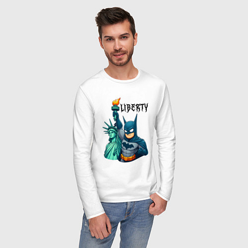 Мужской лонгслив Batman and statue of Liberty - ai art fantasy / Белый – фото 3