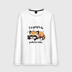 Лонгслив хлопковый мужской Продуктивный енот с телефоном, цвет: белый