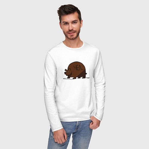 Мужской лонгслив Медведь округлый чел / Белый – фото 3