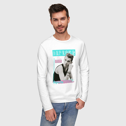Мужской лонгслив Depeche Mode Dave Gahan - 80s style / Белый – фото 3