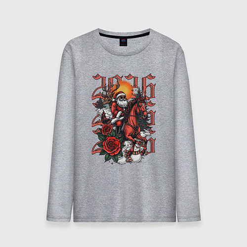 Мужской лонгслив Дед Мороз на красном коне 2026 / Меланж – фото 1
