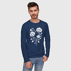 Лонгслив хлопковый мужской Сердце из роз, цвет: тёмно-синий — фото 2