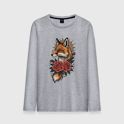 Мужской лонгслив Татуировка лисы с розами / Меланж – фото 1
