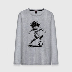Лонгслив хлопковый мужской Футбольная атака аниме, цвет: меланж