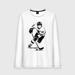 Лонгслив хлопковый мужской Аниме хоккеист в атаке, цвет: белый