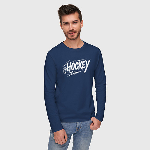 Мужской лонгслив Хоккей с шайбой / Тёмно-синий – фото 3