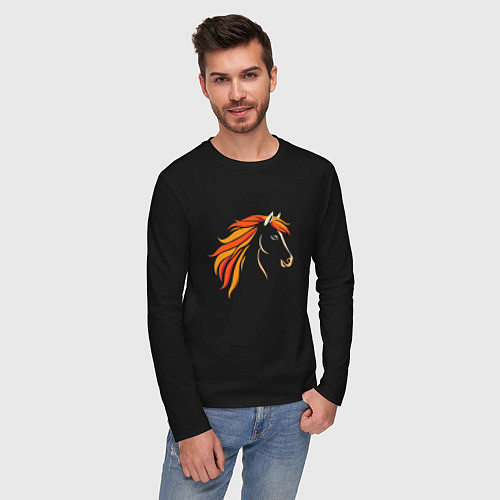 Мужской лонгслив Лошадь огненная, символ года / Черный – фото 3