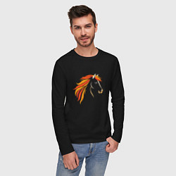 Лонгслив хлопковый мужской Лошадь огненная, символ года, цвет: черный — фото 2