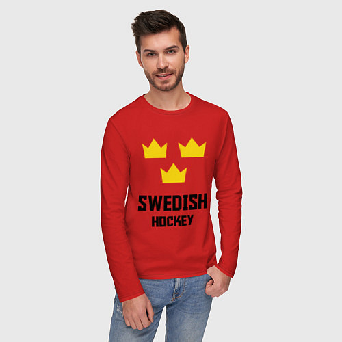 Мужской лонгслив Swedish Hockey / Красный – фото 3