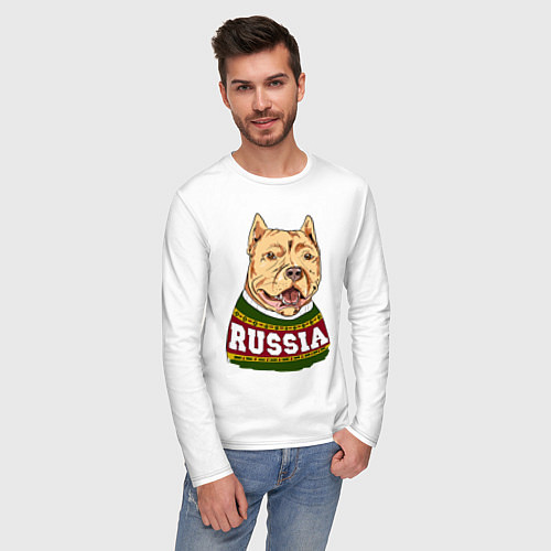 Мужской лонгслив Made in Russia: собака / Белый – фото 3