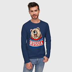 Лонгслив хлопковый мужской Made in Russia: медведь, цвет: тёмно-синий — фото 2