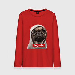 Лонгслив хлопковый мужской Pug life, цвет: красный