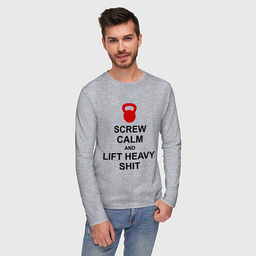 Мужской лонгслив Screw Calm & Lift Heavy Shit / Меланж – фото 3