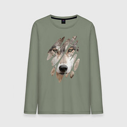Лонгслив хлопковый мужской Волк - моё второе Я, цвет: авокадо