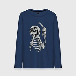 Лонгслив хлопковый мужской Скелет с бритвой, цвет: тёмно-синий