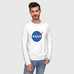Лонгслив хлопковый мужской NASA: Logo, цвет: белый — фото 2