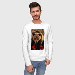 Лонгслив хлопковый мужской Могучий русский медведь, цвет: белый — фото 2