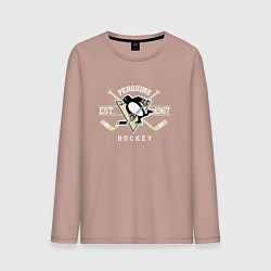 Лонгслив хлопковый мужской Pittsburgh Penguins: Est.1967, цвет: пыльно-розовый