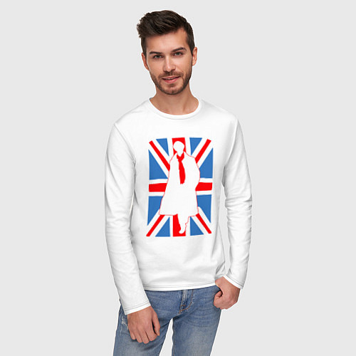 Мужской лонгслив Sherlock Holmes Union Jack / Белый – фото 3