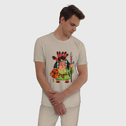 Пижама хлопковая мужская Забавные Индейцы 8, цвет: миндальный — фото 2