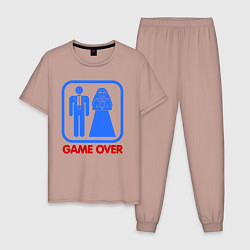 Пижама хлопковая мужская Game over, цвет: пыльно-розовый