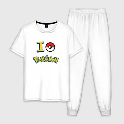 Пижама хлопковая мужская Покемон I love pokemon, цвет: белый