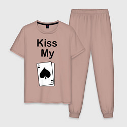 Пижама хлопковая мужская Kiss my card, цвет: пыльно-розовый