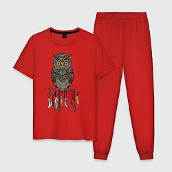 Пижама хлопковая мужская Сова-шаман, цвет: красный