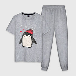 Пижама хлопковая мужская Пингвин в шапке, цвет: меланж