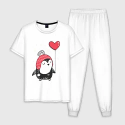 Пижама хлопковая мужская Пингвин с шариком, цвет: белый