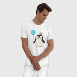 Пижама хлопковая мужская Пингвин-мальчик с шариком, цвет: белый — фото 2