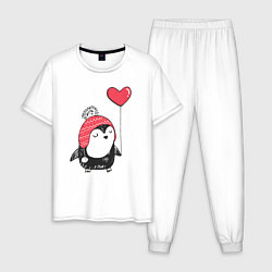 Пижама хлопковая мужская Пингвин-девочка с шариком, цвет: белый