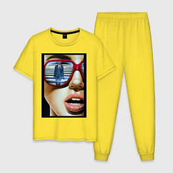 Пижама хлопковая мужская Девушка в очках, цвет: желтый