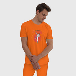 Пижама хлопковая мужская Отличный день для боя цвета оранжевый — фото 2