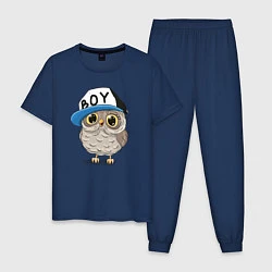 Пижама хлопковая мужская Совенок-мальчик, цвет: тёмно-синий