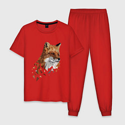 Пижама хлопковая мужская Полигональный лис, цвет: красный