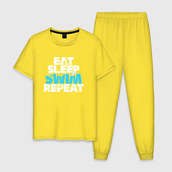 Пижама хлопковая мужская Eat sleep swim repeat, цвет: желтый