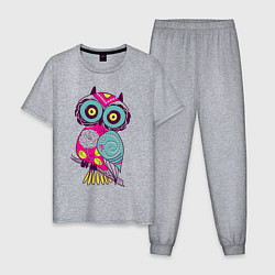 Пижама хлопковая мужская Яркая сова цвета меланж — фото 1