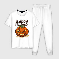 Пижама хлопковая мужская Happy halloween, цвет: белый