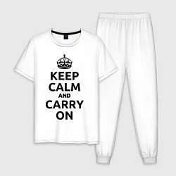 Пижама хлопковая мужская Keep Calm & Carry On, цвет: белый