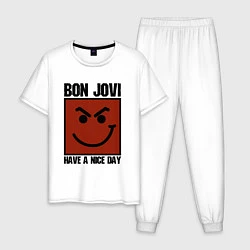 Пижама хлопковая мужская Bon Jovi: Have a nice day, цвет: белый